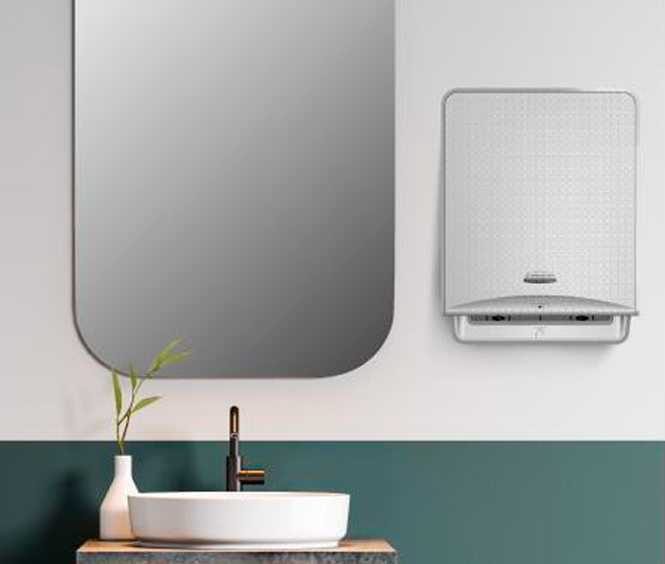 Il dispenser elettronico Icon di Kymberly-Clark sopra un lavandino