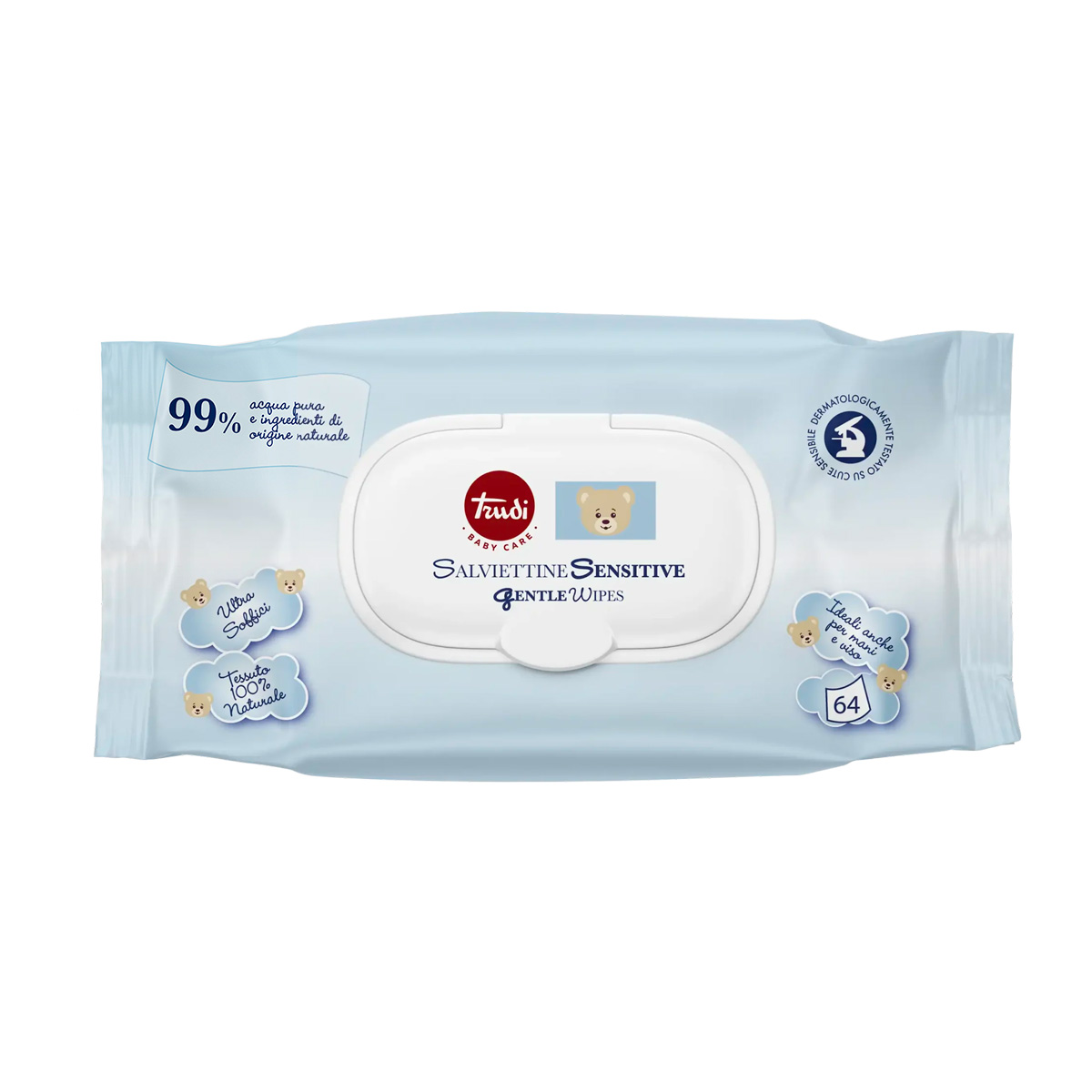 Salviettine neonato Sensitive 99% acqua, linea Trudi baby care